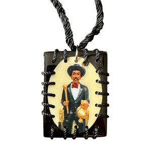 San Simon Scapular Necklace Black Knotted Rope Wood Pendant NEW